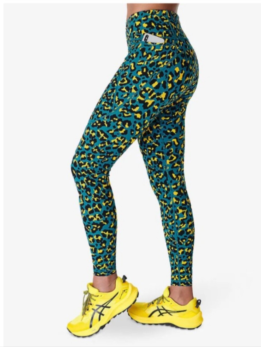 Sweaty Betty Power 7/8 Length Blue & Yellow Leopard Print Leggings Women's Sz 4